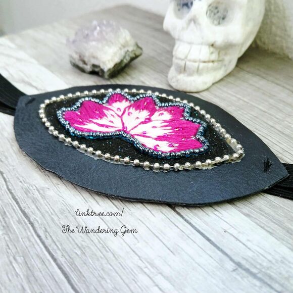 Hand Embroidered Lotus Flower Eye Patch, Costume Accessory, Vision Ocular Aid - Picture 3 of 5